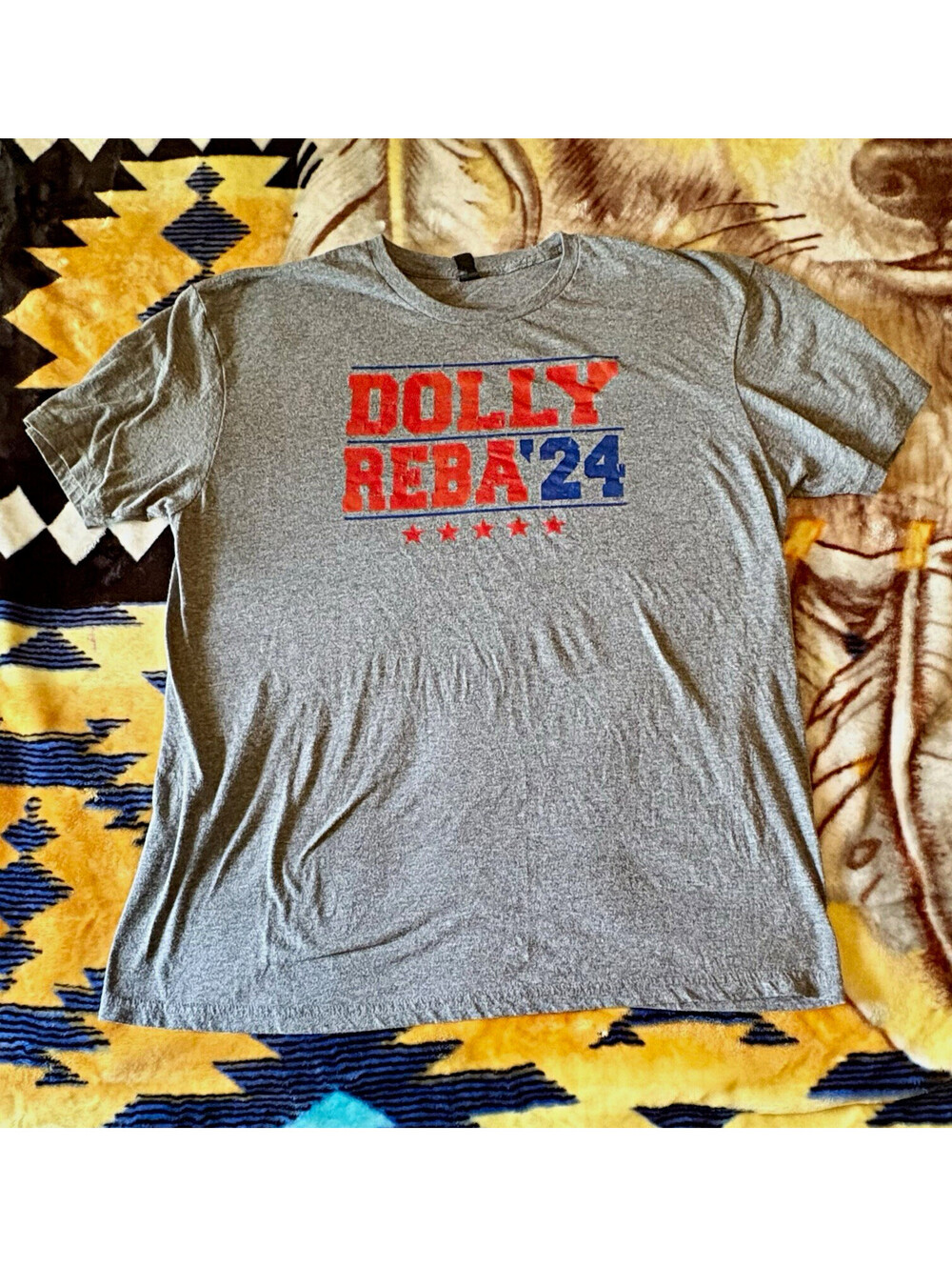 Dolly Reba '24 Country Music Campaign Parody Graphic T-Shirt Gray